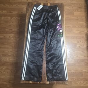 Triple 7's Black Satin Track Pants with Patchwork